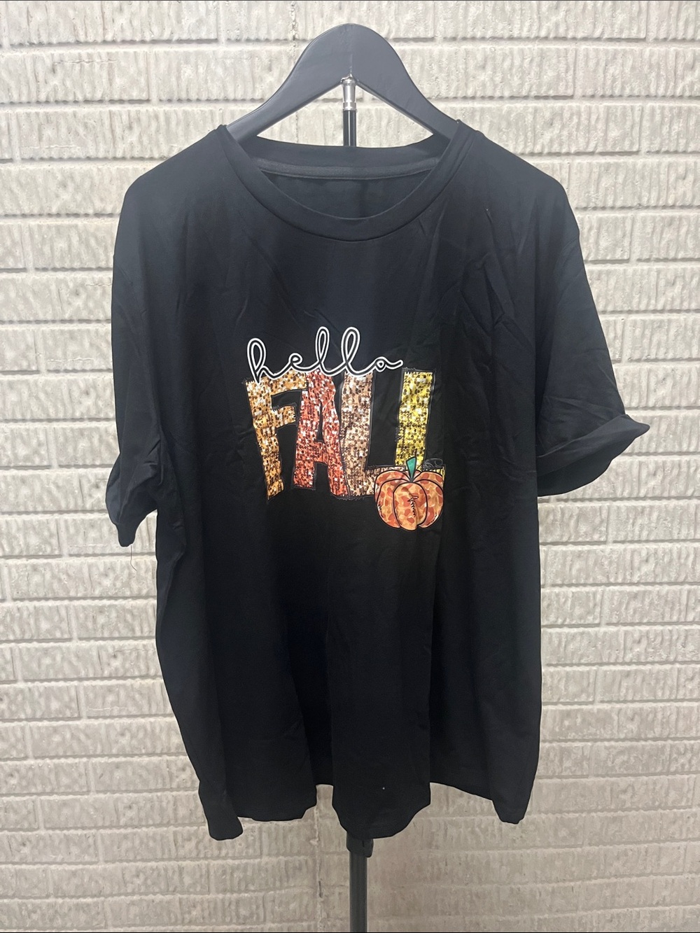 Hello Fall Black Short Sleeve Graphic Tee - Women's Seasonal Top